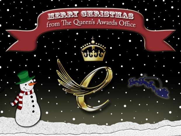 Christmas card saying 'Merry Christmas from the Queen's Awards Office'.