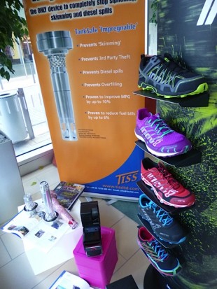 Running shoes display.