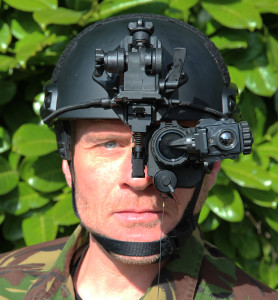 Soldier wearing nightvision goggles.