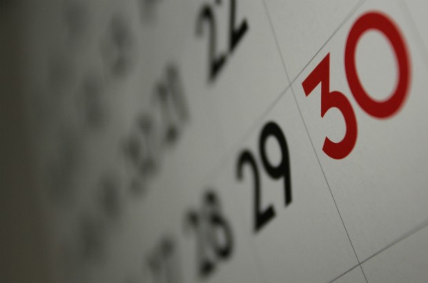 Calendar showing the 30th of the month.