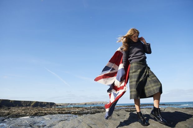 Model wearing a Celtic & Co kilt and jumper.