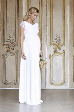 Designer maternity wedding dress.